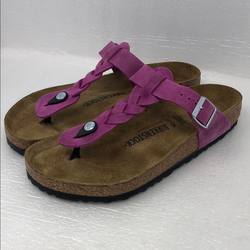 Birkenstock Sandals Braided Gizeh Fuchsia Oiled Leather Womens Size 42 - Picture 3 of 15